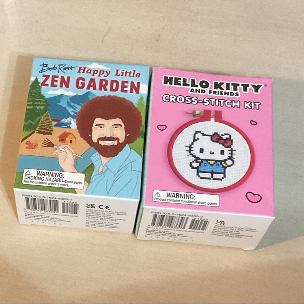 Bob Ross Zen Garden and Hello Kitty Cross Stitch Kids Toys Bundle
